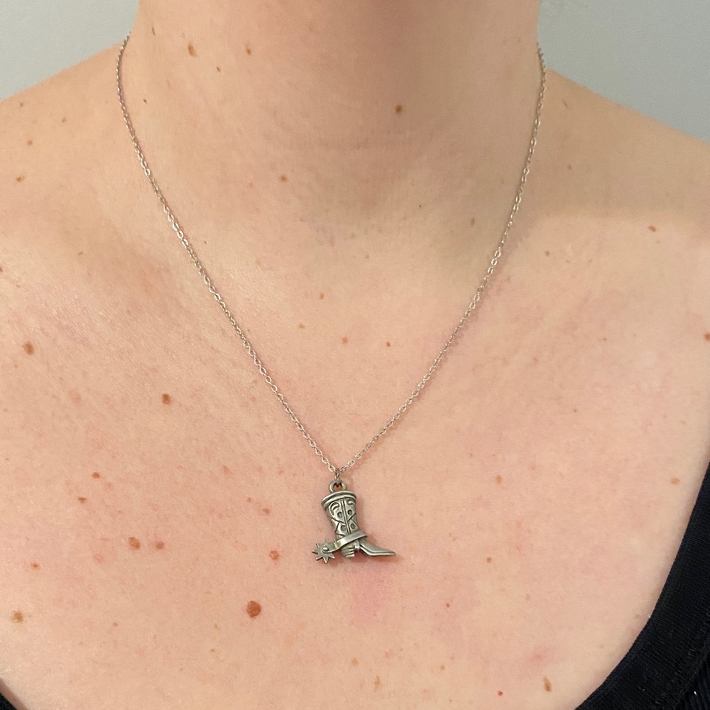Genuine Pewter Cowboy Boot Pendant Necklace